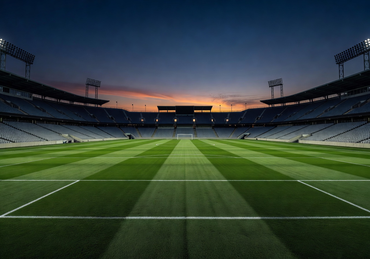 Empty football stadium at dusk