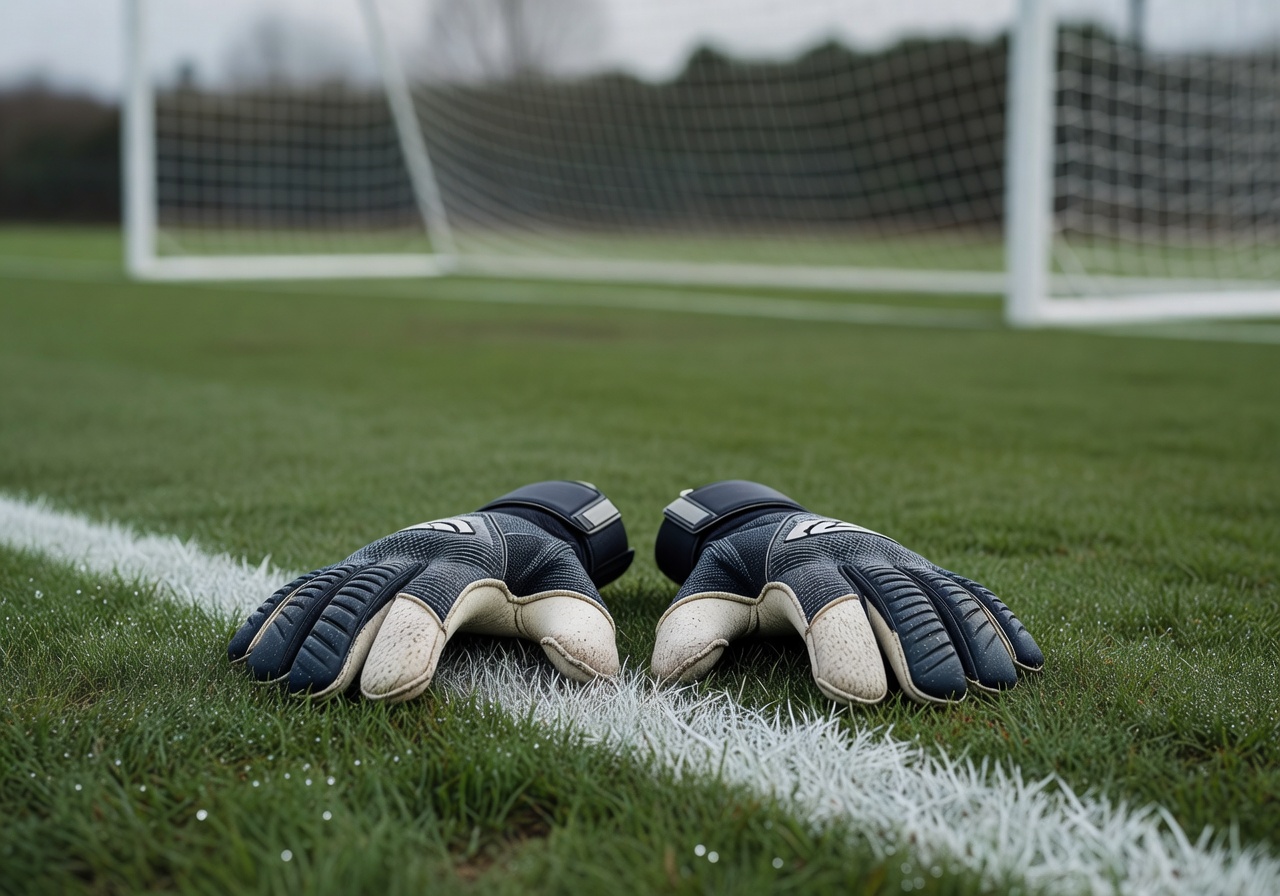 Football goalkeeper gloves on goal line