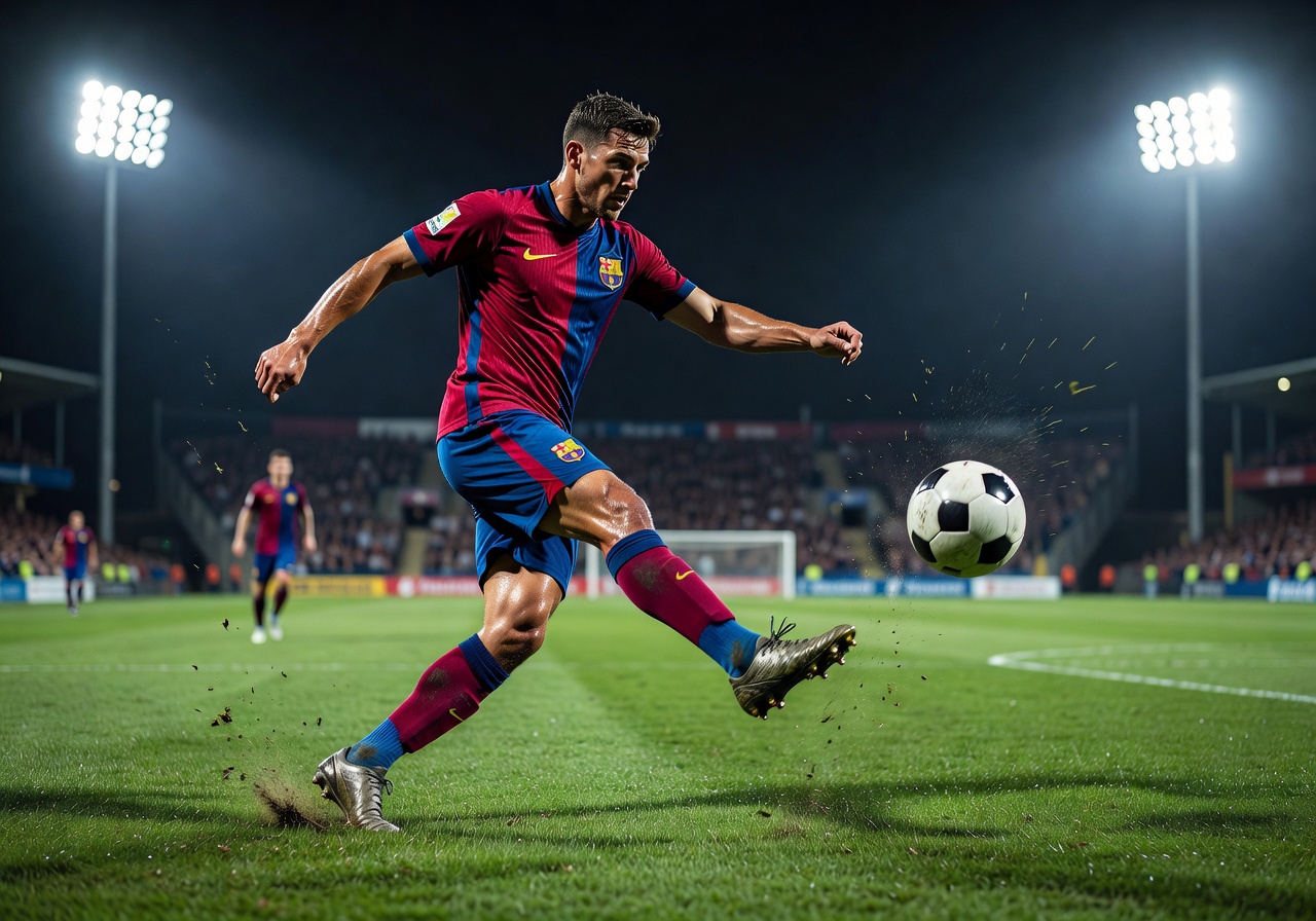 Football player in action on pitch