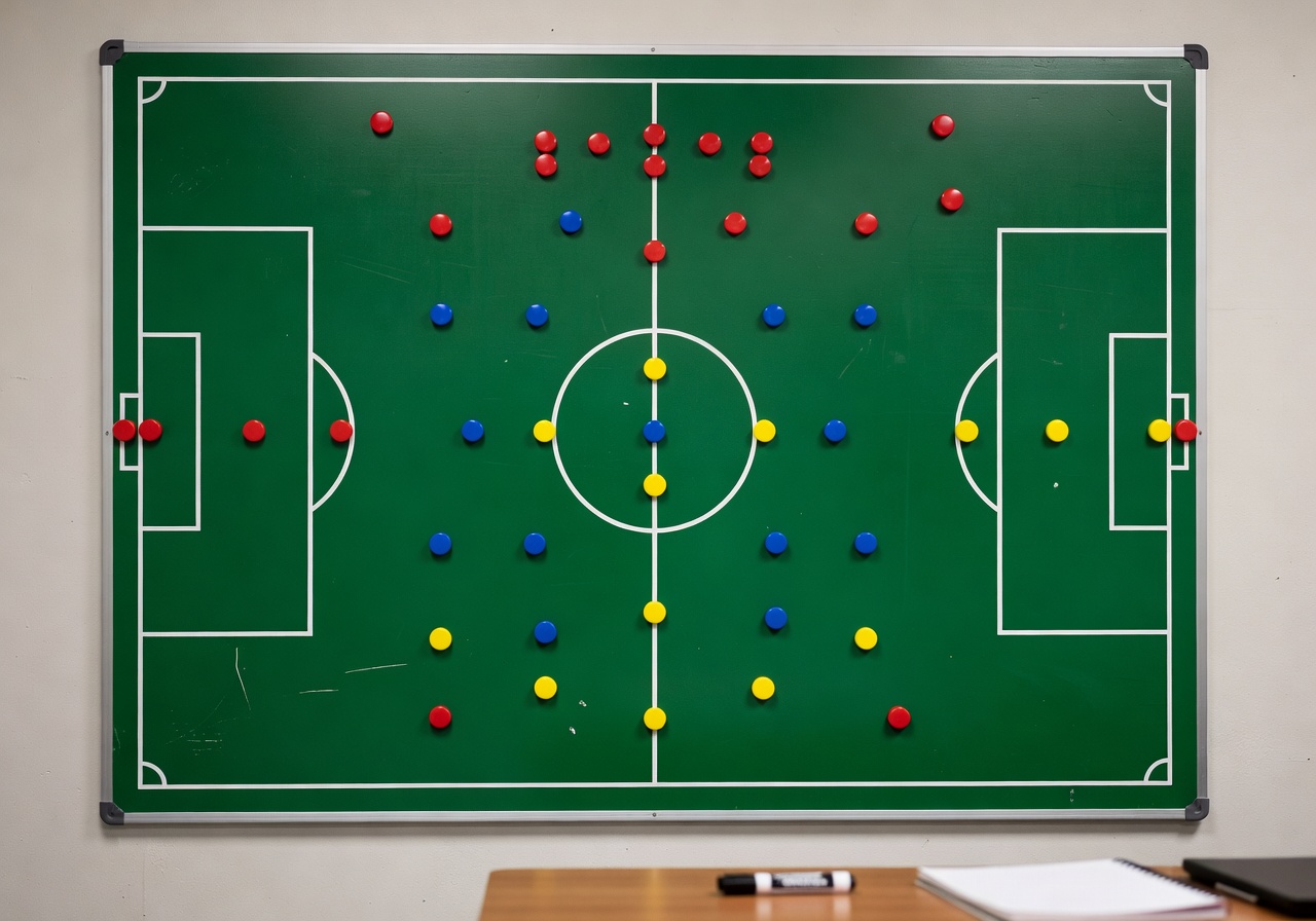 Football tactics board with formation markers