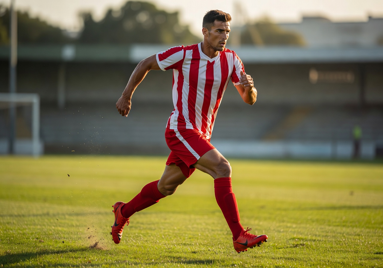 Portrait of football forward player